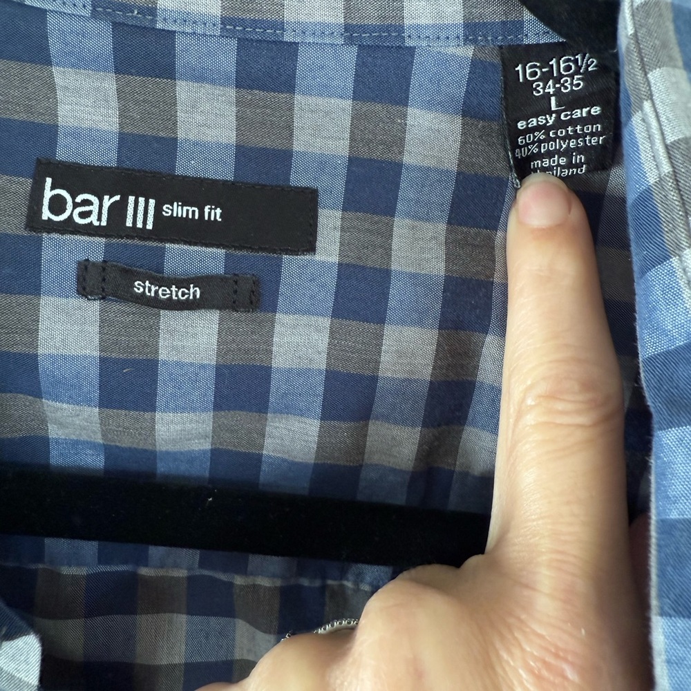 Bar III Men's Navy and Gray Plaid Slim Fit Shirt